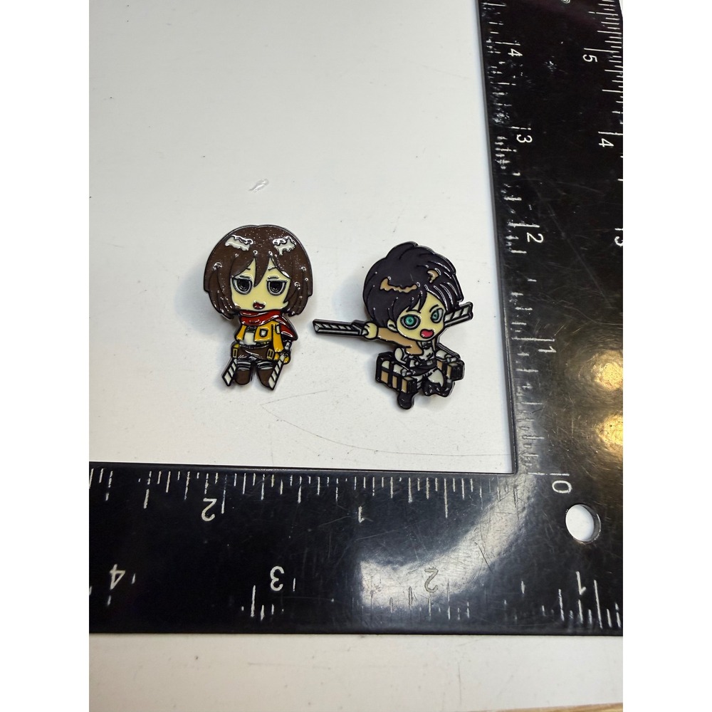 Attack on Titan Mikasa Ackerman Eren Yeager Chibi Enamel Pin Set Anime 2pc